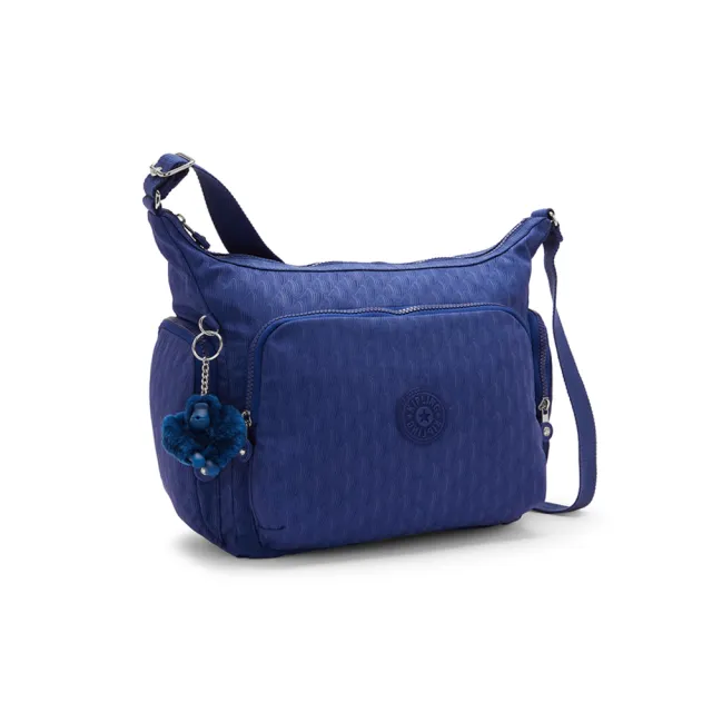 【KIPLING】『牛角包』深藍紋理多袋實用側背包-GABB 女包