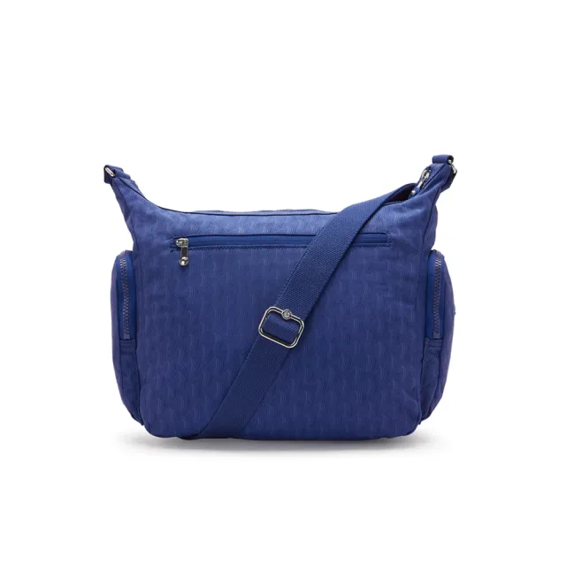 【KIPLING】『牛角包』深藍紋理多袋實用側背包-GABB 女包
