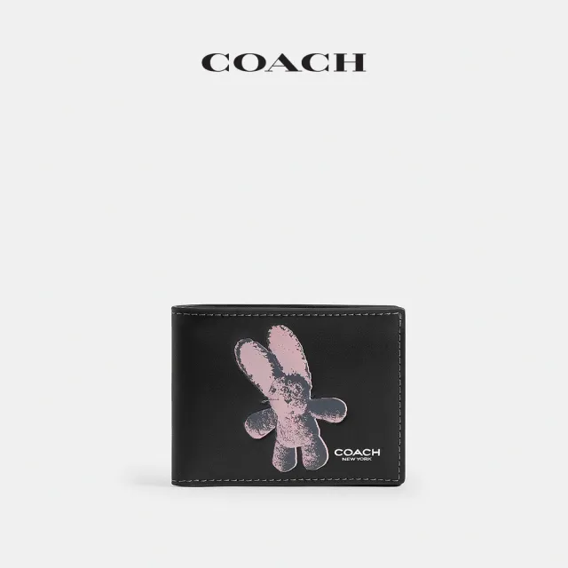 【COACH】蔻馳官方直營 FLOPPY圖案纖巧型折疊錢包-混合黑色(CEB49)