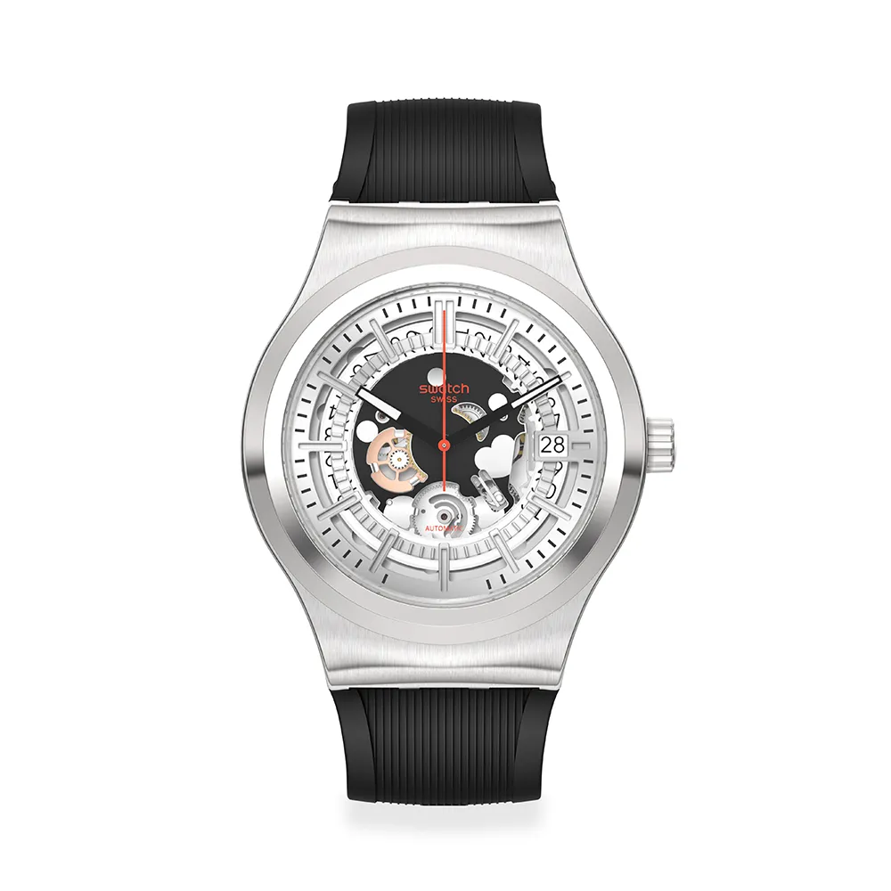 【SWATCH】SISTEM THROUGH AGAIN 金屬機械手錶/男錶/女錶/瑞士製造 YIS431 (42mm)