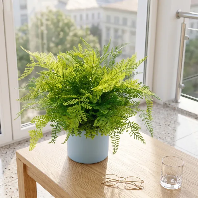 【HUGO DECO 榆果傢飾】高擬真波斯頓蕨皮革籃植栽(人造植栽/仿真植物/綠化/佈置)