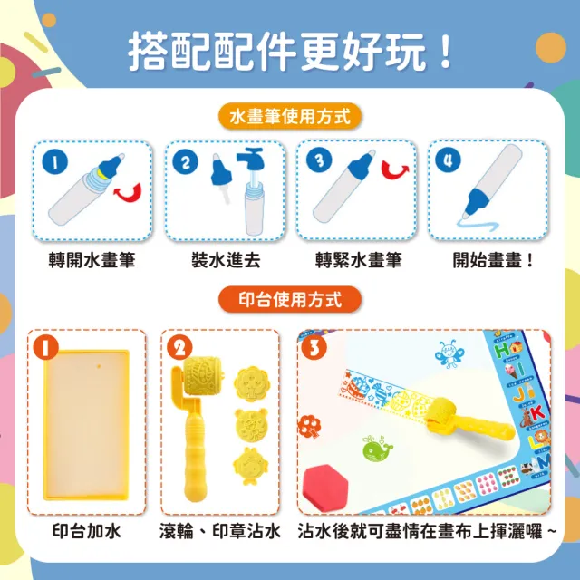【OhBabyLaugh】水畫布+全套配件(兒童遊戲畫布/重複使用畫布/地墊/繪畫布/水畫筆/水畫本)