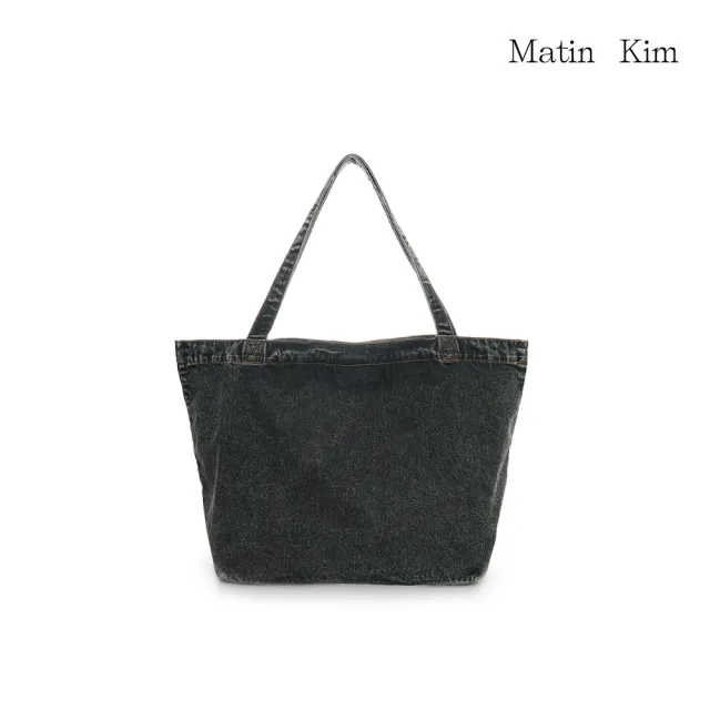 【MATIN KIM】官方旗艦 MATIN縫線設計丹寧肩背包(黑色)