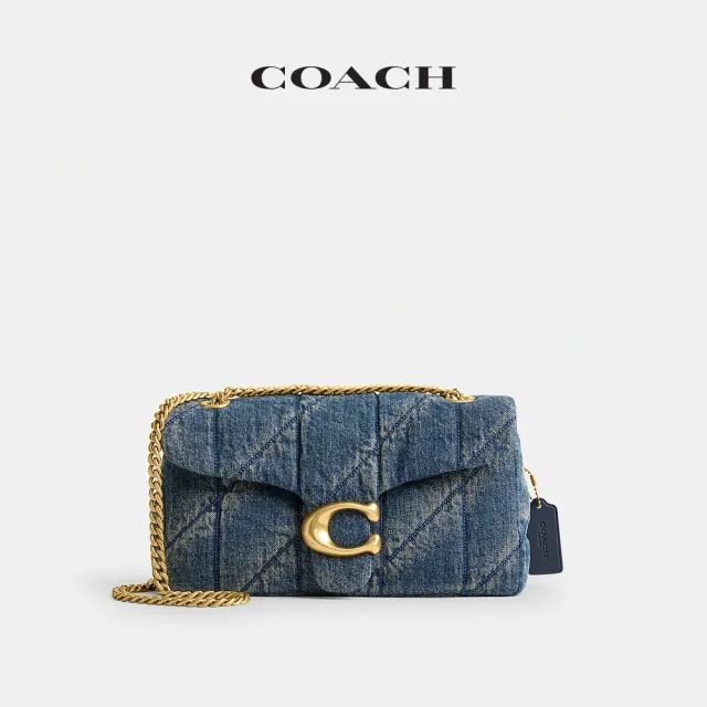 【COACH】蔻馳官方直營 TABBY 26號丹寧布絎縫細節單肩手袋-B4/深藍色(CCX38)