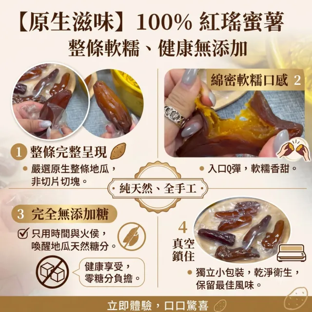 【王媽媽推薦】認明正宗無糖整條紅瑤蜜薯4袋組(320g/條、8條/袋)