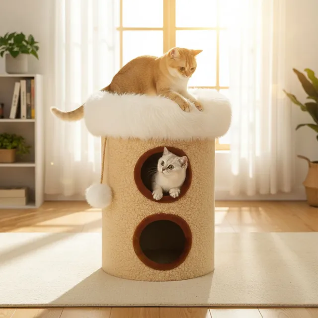 【doter 寵愛物語】CT128雪絨小屋貓跳台(貓跳台/貓抓板/貓抓柱)