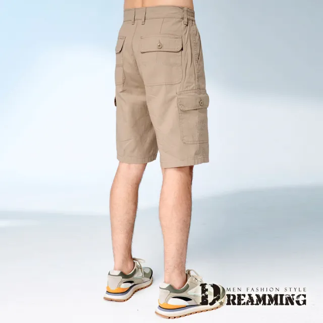 【Dreamming】純棉多口袋雙側鬆緊休閒工作短褲 透氣 耐磨(共三色)