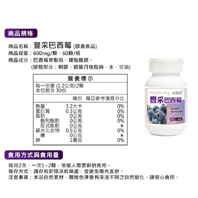 即期品【草本之家】豐采巴西莓6入組60粒/入(巴西紫莓)
