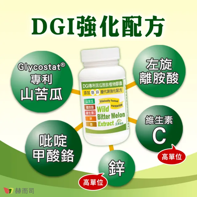 【赫而司】DGI專利山苦瓜胜肽2罐(共120顆醣代謝強化配方添加左旋離胺酸/?啶甲酸鉻/鋅/維生素C全素食膠囊)