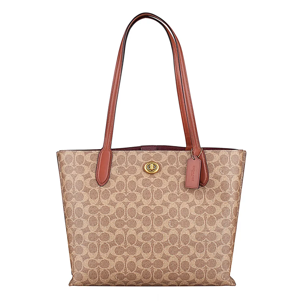 【COACH】COACH WILLOW印花LOGO PVC旋轉釦式肩背包(棕)