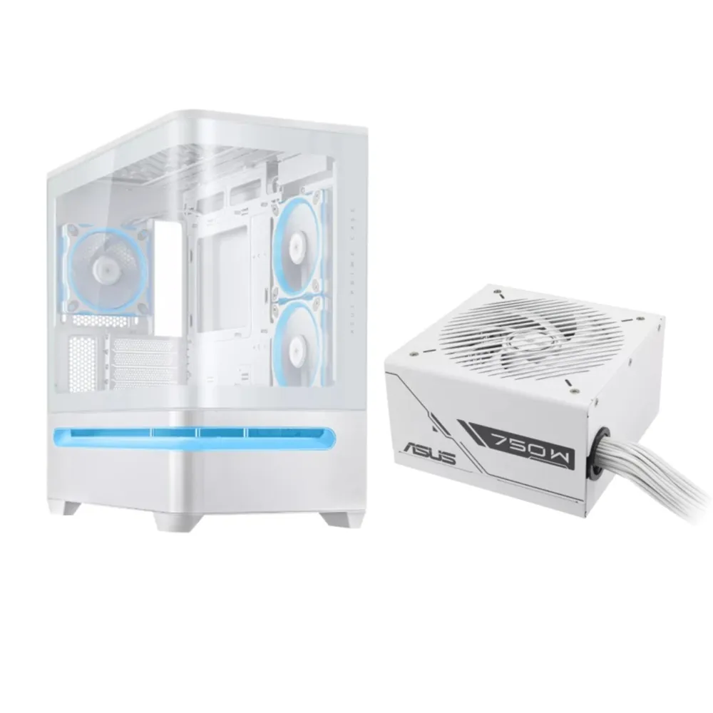 【ASUS 華碩】機殼+電源組★Prime AP202 ARGB White Edition 曲面全景玻璃機殼 白色+Prime 750W銅牌
