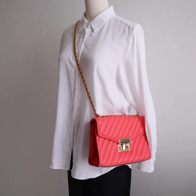 【Michael Kors】Rose 小香風斜格紋手拿斜背三用鍊包(全新福利品)
