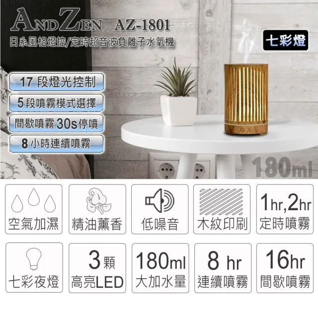 【ANDZEN】安得仁 超音波水氧機AZ-1801(買就送澳洲精油10mlx4瓶/薰香機/加濕器/香氛機/擴香機/負離子)