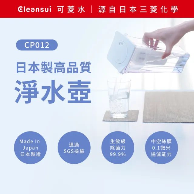 【Cleansui 可菱水】日本製-官方直營1.35L濾水壺CP012+中空絲膜濾心*1(共1壺1芯)