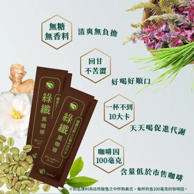 【JoyHui 佳悅】綠纖EX代謝黑咖啡1盒(共10包、配方升級葛花+小麥若葉、綠茶咖啡)