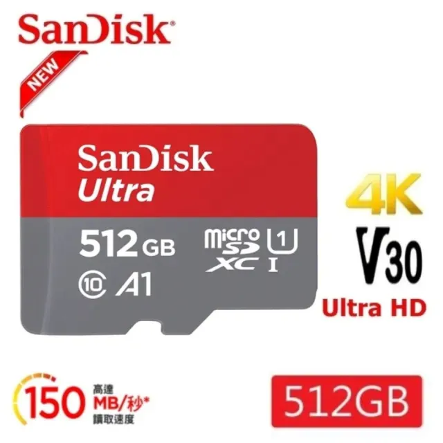 【SanDisk 晟碟】全新版 再升級 512GB Ultra microSDXC UHS-I A1  記憶卡(最高讀速 150MB/s 原廠10年保固)