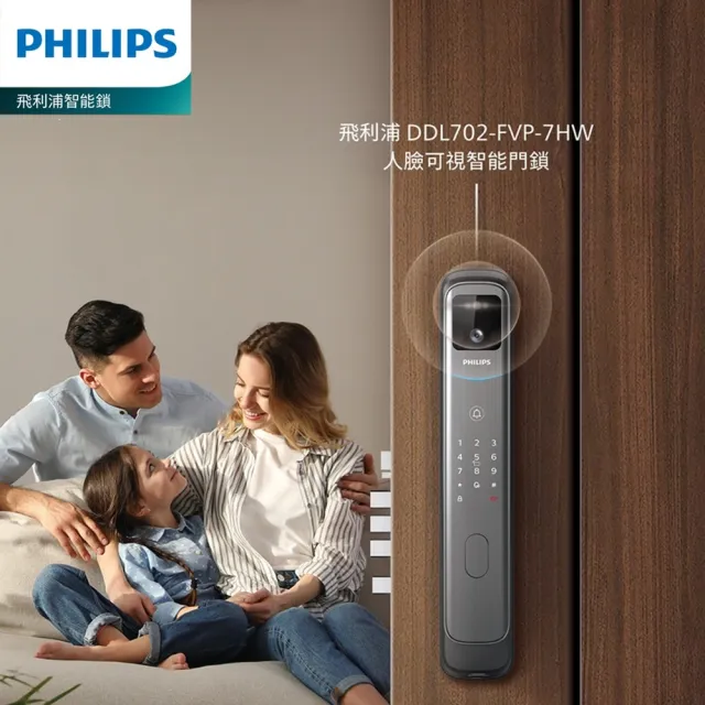 【Philips 飛利浦】702FVP 人臉辨識/貓眼/聯網 智能門鎖 電子鎖(人臉│指紋│卡片│密碼│WiFi/含安裝)