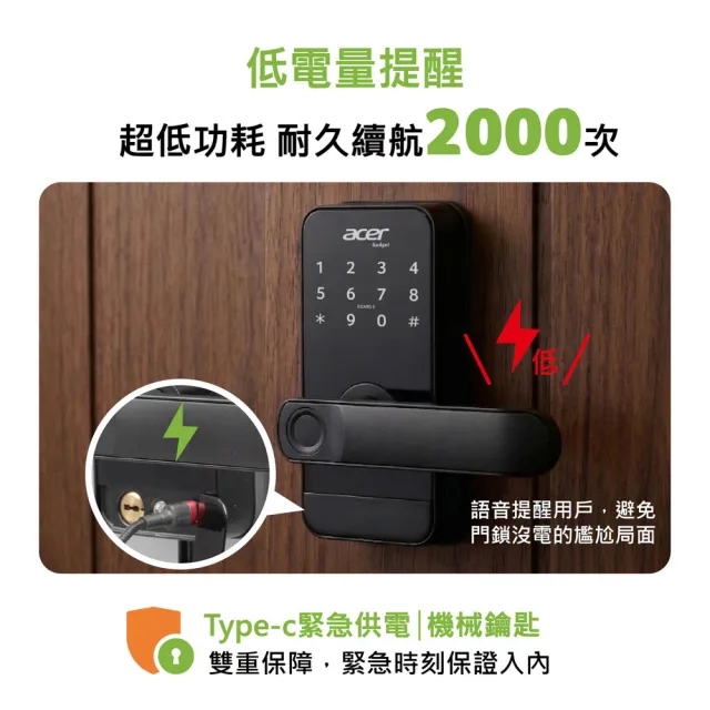 【Acer Gadget】辦公電子鎖 電子輔助鎖 五合一 指紋/密碼/虛位密碼/感應卡/鑰匙 ODL105 辦公鎖 租屋 房間鎖