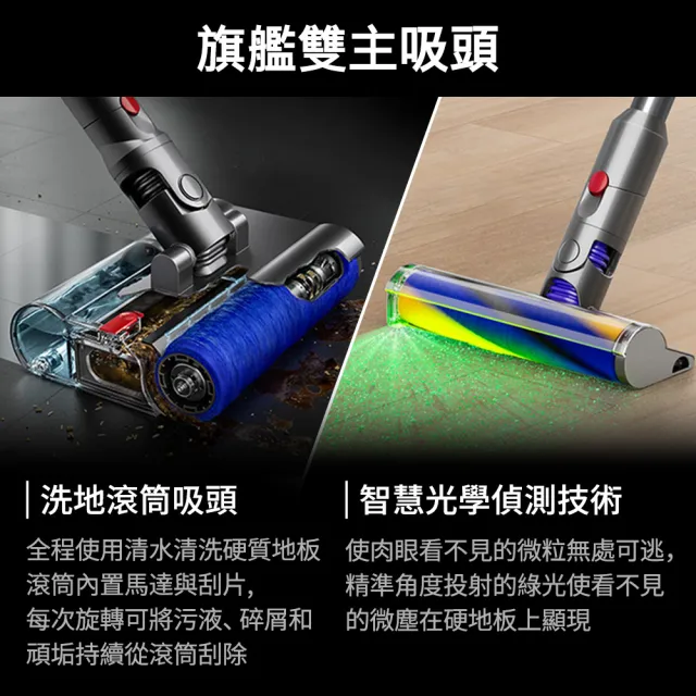 【dyson 戴森】V12s Detect Slim Submarine SV46 乾溼全能洗地吸塵器(雙主吸頭 全新升級版) (超值組)