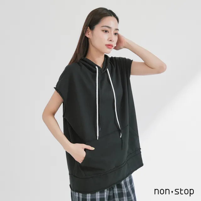 【non-stop】隨性連帽無袖長版T恤-2色