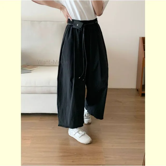 【Want-Meow】90公斤可穿/送包包日系顯瘦寬鬆藏肉鬆緊腰頭哈倫褲長褲寬褲(大碼/大尺碼/加大碼/哈倫褲)