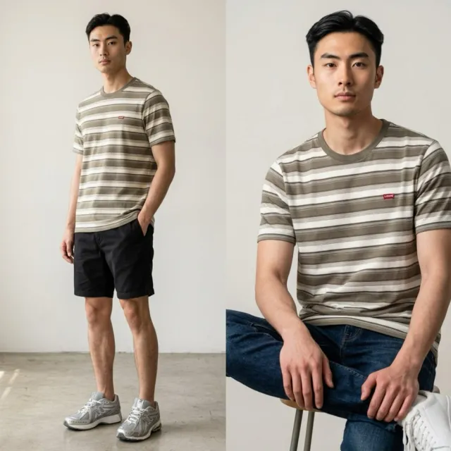 【LEVIS】大地橫紋 Levis 短T 純棉 復古 繡標 Levis 圓領 短袖 T恤 上衣 標準版型 平輸品@1965
