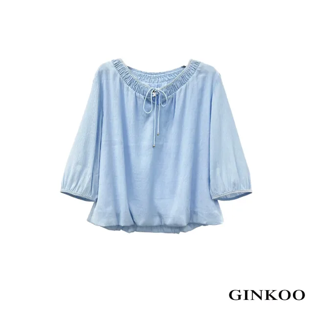 【GINKOO 俊克】前綁帶縮口七分上衣