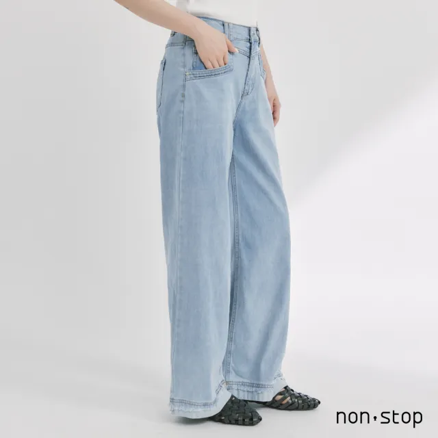 【non-stop】水洗高腰寬版牛仔褲-1色