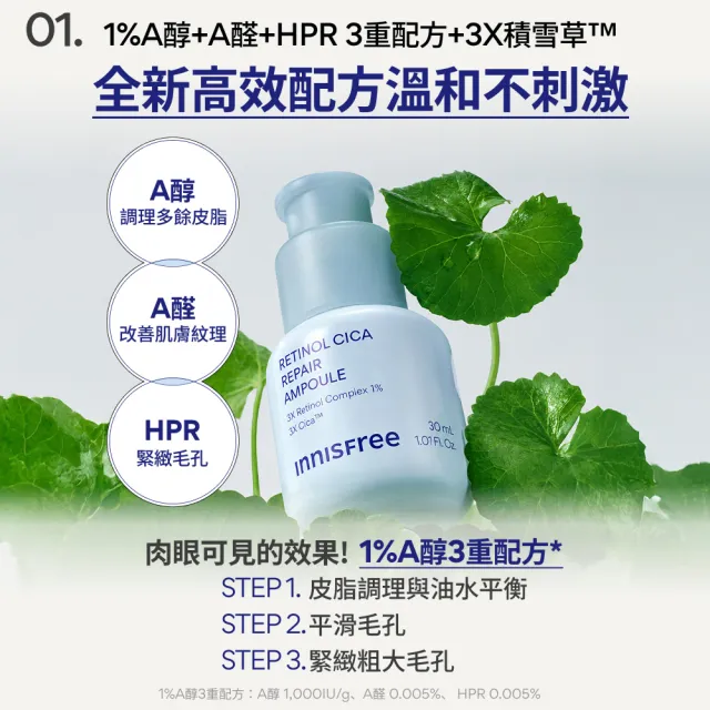 【innisfree】A醇積雪草超淨膚安瓶加大版 50ml (1%升級版/A醛/去粉刺安瓶/新品上市)