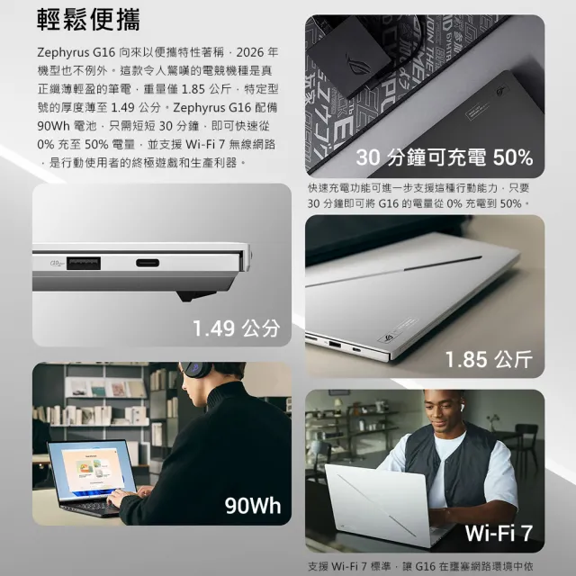 【ASUS 華碩】16吋GeForce RTX 5070Ti Ultra 9 電競筆電(GU606AR/Zephyrus G16/Ultra 9-386H /64G/1TB)
