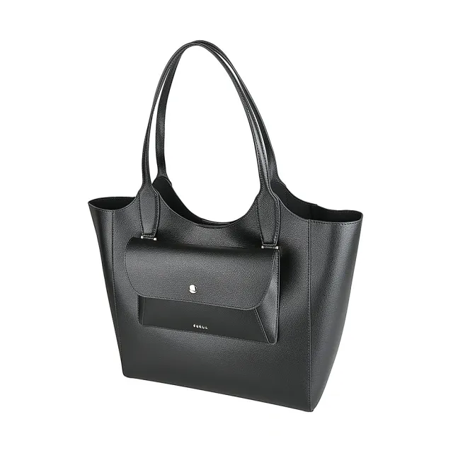 【FURLA 芙拉】FURLA Lea小牛皮磁釦式小斜背/肩背托特包(中/黑)