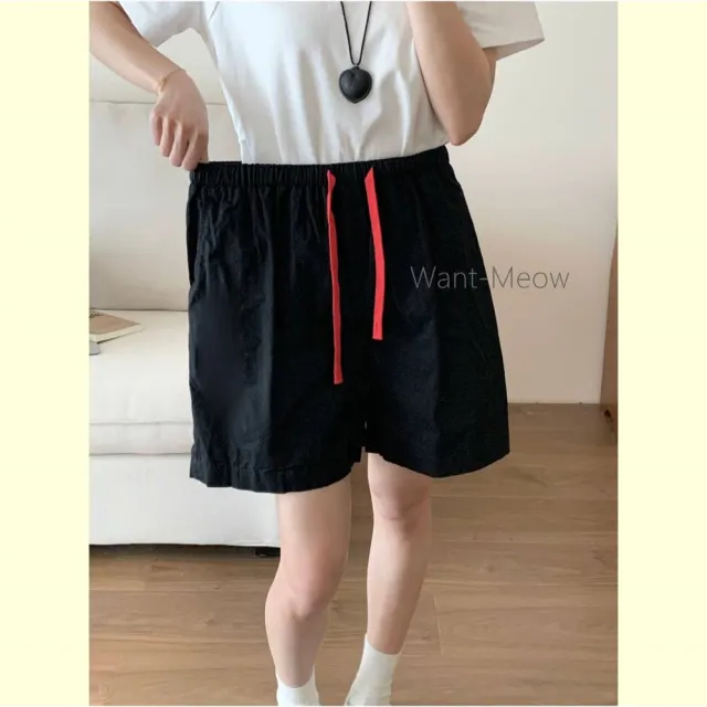 【Want-Meow】Want Meow®招財貓旺鋪90公斤可穿/中大尺碼/休閒短褲/抽繩設計/寬鬆顯瘦/A字短褲/闊腿短