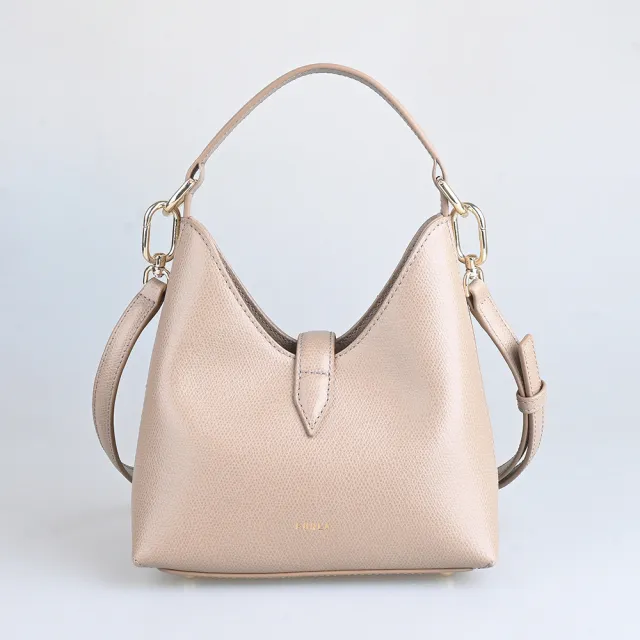 【FURLA 芙拉】FURLA精品小牛皮兩用手提斜背包(迷你/奶茶灰)