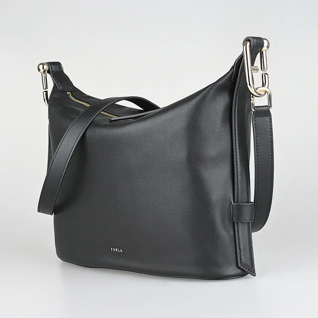 【FURLA 芙拉】FURLA精品小牛皮肩背斜背包(中/黑)