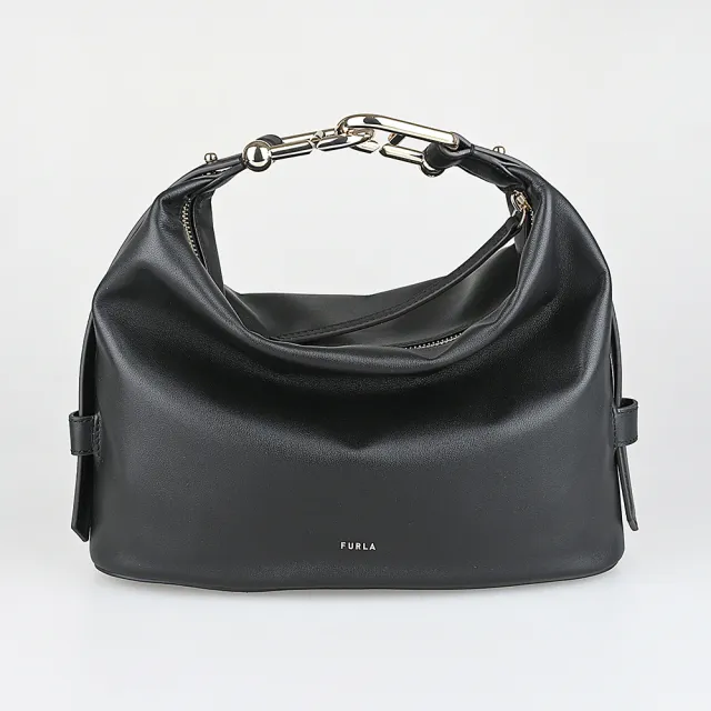 【FURLA 芙拉】FURLA精品小牛皮肩背斜背包(中/黑)