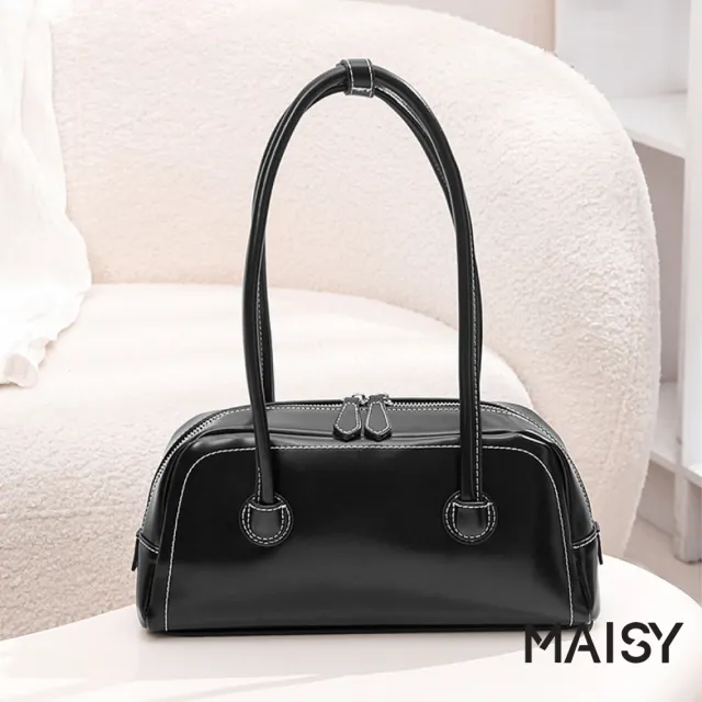 【MAISY】韓系簡約純色百搭繽紛保齡球包 單肩包 側肩包(米白色 / 酒紅色 / 棕色 / 黑色)