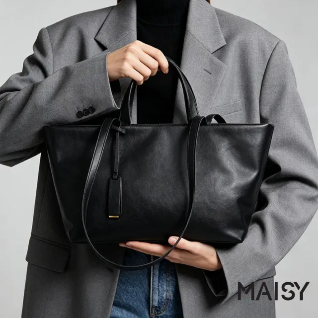 【MAISY】經典復古耐磨亮澤防水托特包 單肩包 手提包(酒紅色 / 椰棕色 / 黑色)