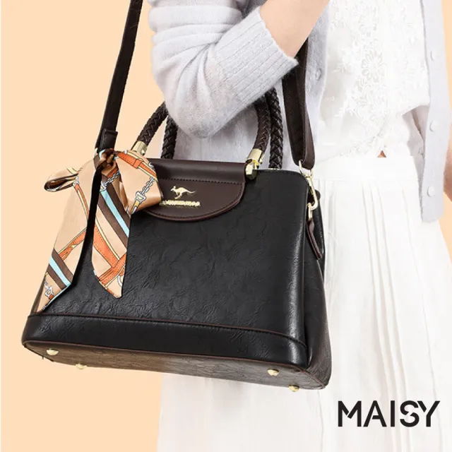 【MAISY】氣質簡約復古壓紋編織大容量手提包 斜跨包 單肩包(米白色 / 棕色 / 酒紅色 / 黑色)
