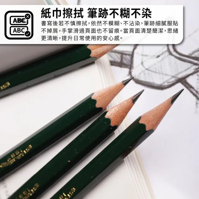【uni】六角原木抗污鉛筆 9800製圖鉛筆 2B 3入組 (12入/盒)