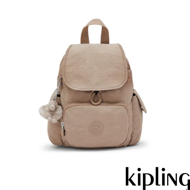 【KIPLING】『猴子包』（網路獨家款）淺棕褐色拉鍊掀蓋後背包-CITY PACK MINI 女包