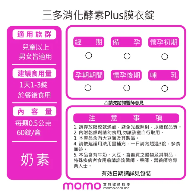 【SENTOSA 三多】消化酵素Plus膜衣錠(60錠/盒)(乳酸菌 排便順暢)
