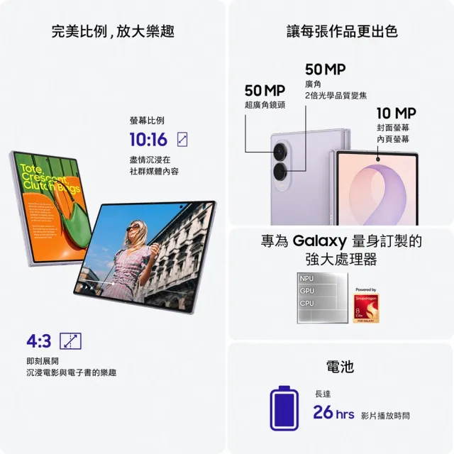【Samsung 三星】Galaxy Z Fold8 5G 7.6吋(12G/512G/Snapdragon 8 Elite Gen 5/5000萬畫素超廣角/AI手機)