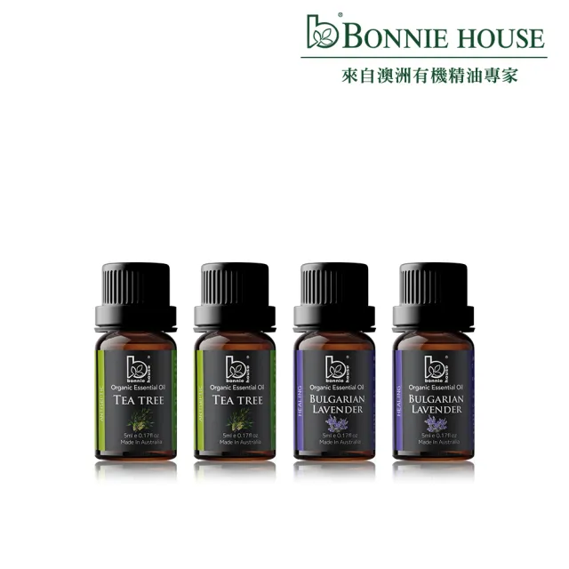 【Bonnie House 植享家】雙有機認證精油超值組(茶樹精油5ml*2+保加利亞薰衣草精油5ml*2)