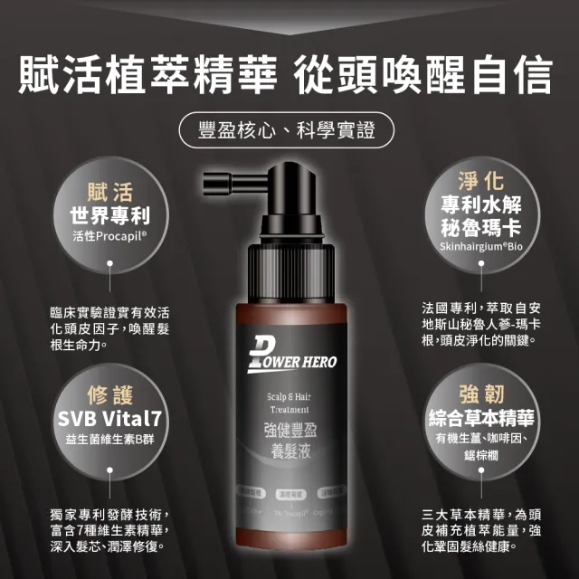 【PowerHero 勁漢英雄】養髮液60mlx3入組(強健豐盈)