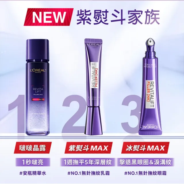 【L’OREAL Paris 巴黎萊雅】玻尿酸瞬效保濕修護晶露130ml(啵啵精華水/液態紫熨斗/保濕)