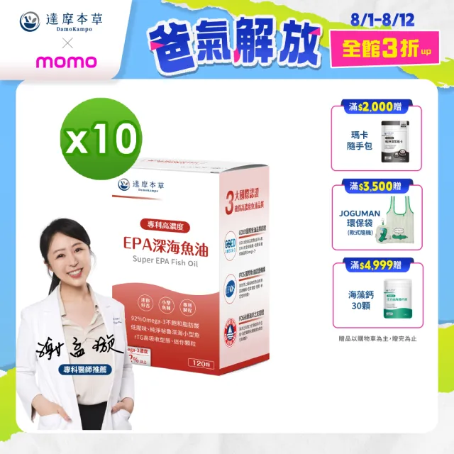 【達摩本草】高濃度EPA 專利深海魚油10入120顆/盒(專科醫生推薦、特金獎肯定)