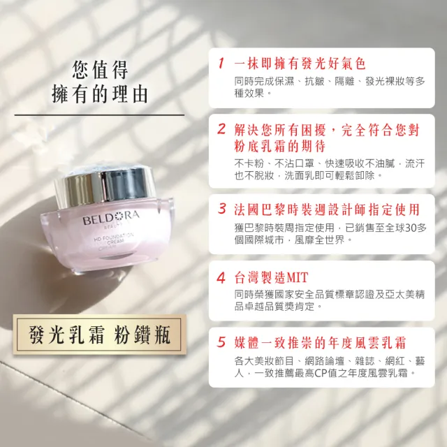 【BELDORA 蓓朵娜】HD智慧光感粉底乳霜3入組(粉鑽瓶EX30gx3)