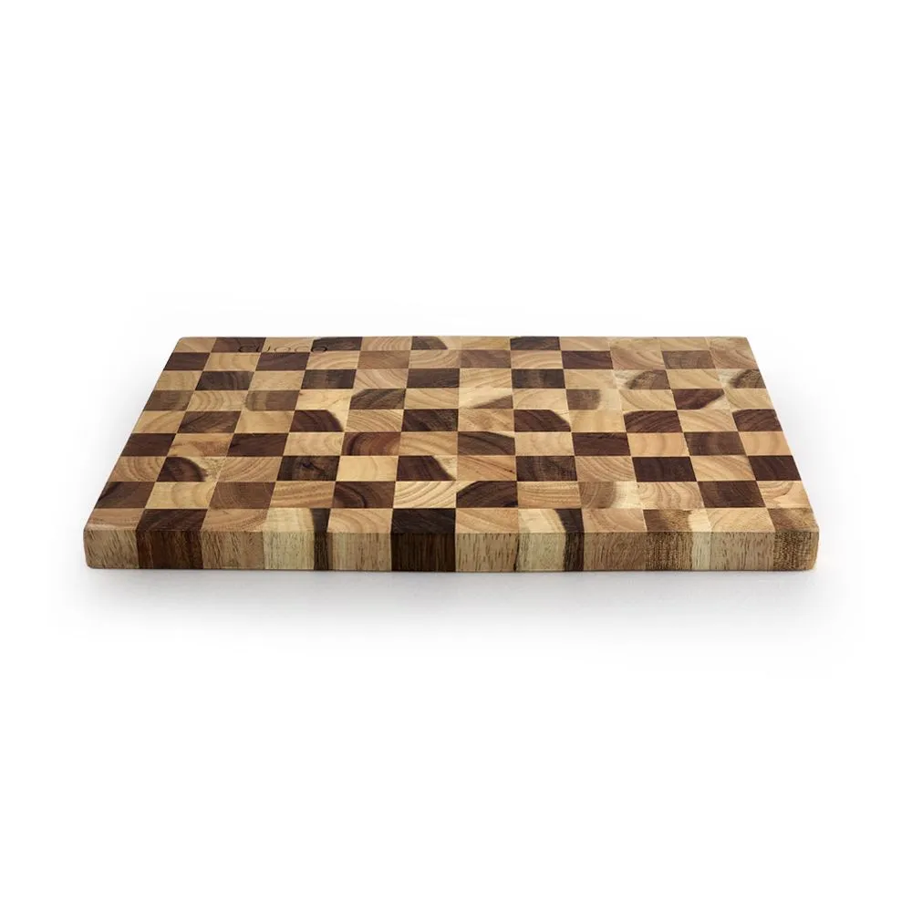【義大利CUOCO】純淨自然系列-頂級棋盤格原木砧板37x26cm(使用相思木及橡膠木核心10%)