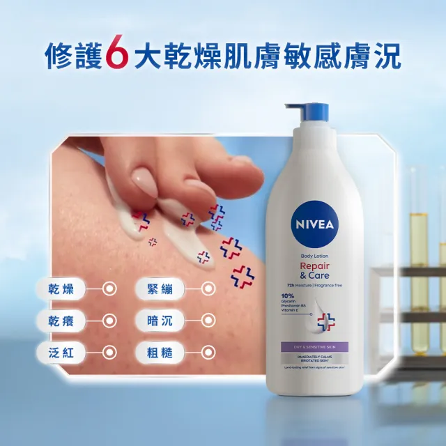 【NIVEA 妮維雅】極潤低敏修護乳液-無香版500mlx3入(身體乳液/溫和舒緩/乾燥敏感)