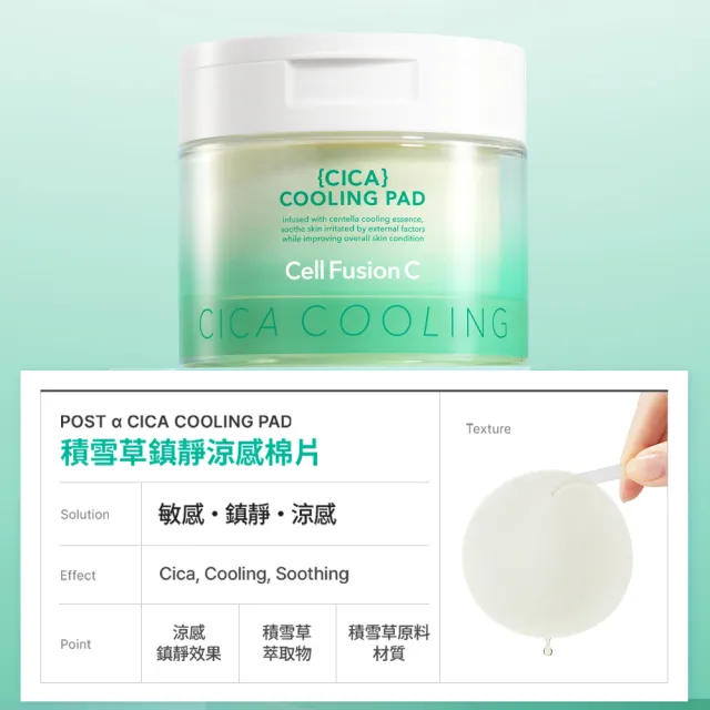 【Cell Fusion C】秀膚生 積雪草鎮靜涼感棉片70片/盒(#冰感降溫5℃ #補水.彈力 #敏感肌適用)